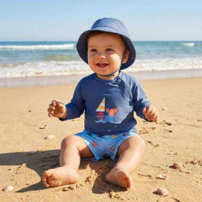 Picture of Mayoral Newborn Boys Sealife Swim Shorts Rashguard & Sunhat Set X 3 - Navy Blue Multi