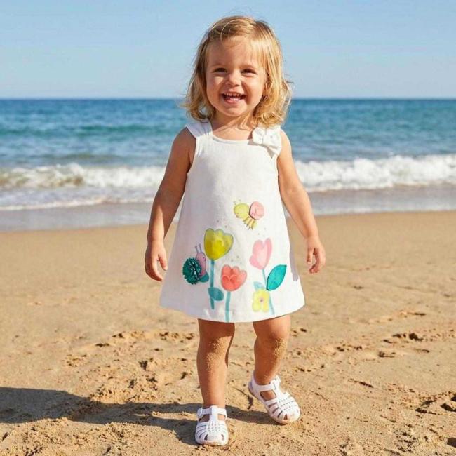 Picture of Mayoral Toddler Girls Summer Sun Dress With Applique - White Multi