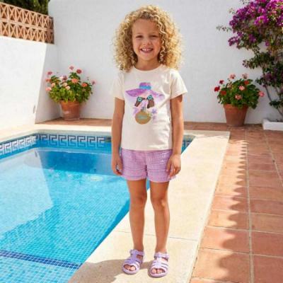 Picture of Mayoral Girls Summer Top & Ruffle Shorts Set X 2 - Cream Lilac