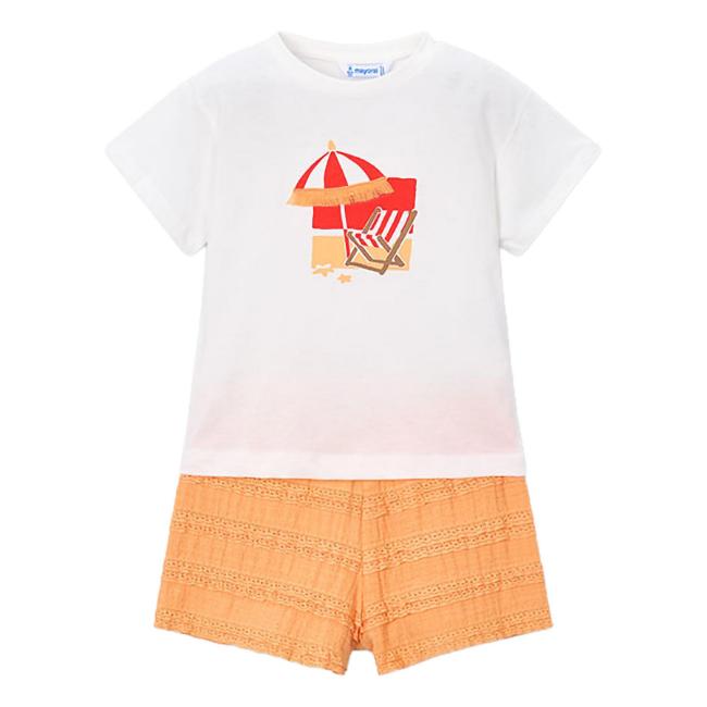 Picture of Mayoral Girls Summer Top & Ruffle Shorts Set X 2 - Cream Orange