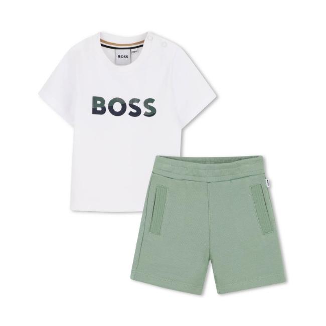 Picture of BOSS Toddler Boys Mini Me T-Shirt & Bermuda Shorts Set X 2 - White Beige Green