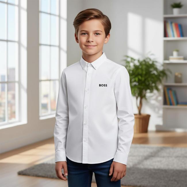 Picture of BOSS Boys Long Sleeve Traditional Oxford Cotton Shirt - White