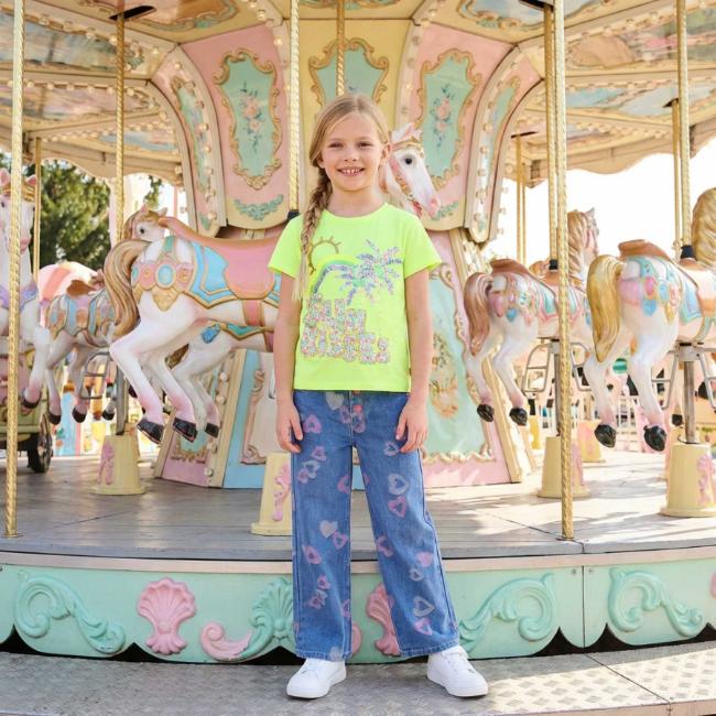 Picture of Billie Blush Girls Sun Kisses Top & Heart Denims Set x 2 -  Lime Fluo Multi
