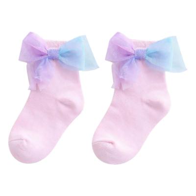 Picture of Caramelo Kids Girls Rainbow Tulle Bow Ankle Socks - Pink Multi