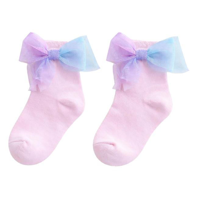 Picture of Caramelo Kids Girls Rainbow Tulle Bow Ankle Socks - Pink Multi