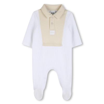 Picture of BOSS Baby Boys Waffle Cotton Babygrow - White Beige