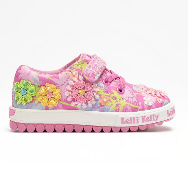 Picture of Lelli Kelly Eloise Beaded Floral Canvas Roller Pump - Pink Fantasy