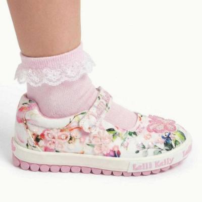 Picture of Lelli Kelly Serena Beaded Butterfly Floral Canvas Roller Sole Pump - White Fantasy