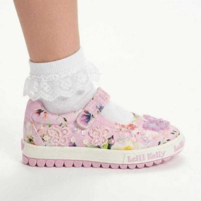 Picture of Lelli Kelly Serena Beaded Butterfly Floral Canvas Roller Sole Pump - Pink Fantasy