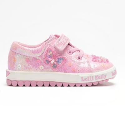 Picture of Lelli Kelly Emerald Beaded Butterfly Flat Glitter Roller Sole Pump - Pink