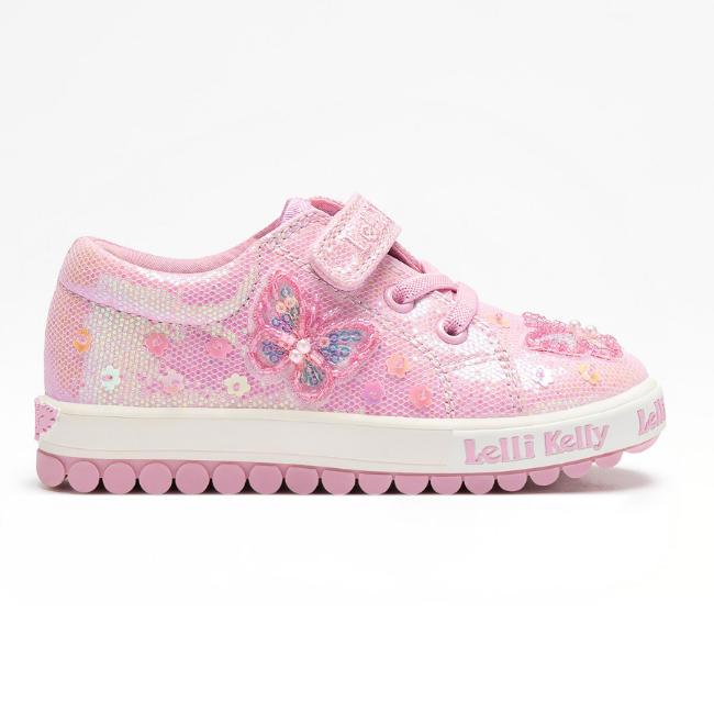 Picture of Lelli Kelly Emerald Beaded Butterfly Flat Glitter Roller Sole Pump - Pink