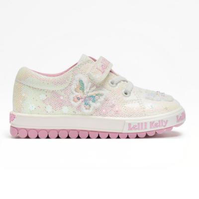 Picture of Lelli Kelly Emerald Beaded Butterfly Flat Glitter Roller Sole Pump - White