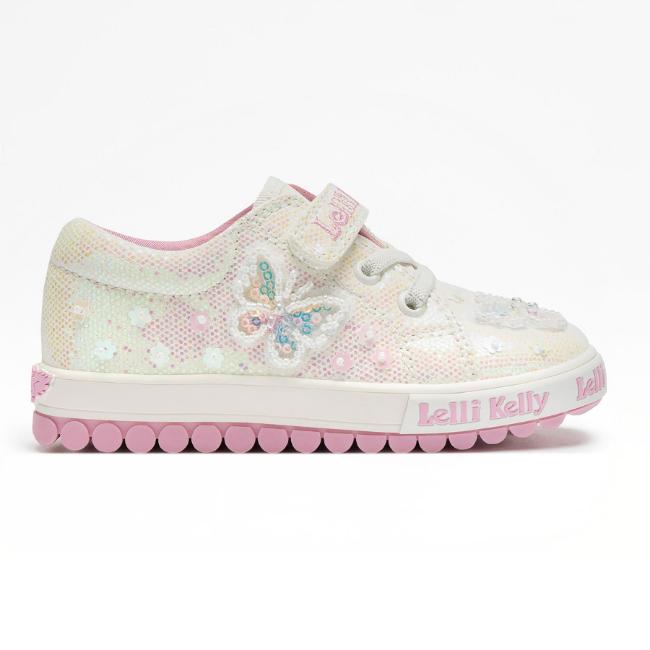 Picture of Lelli Kelly Emerald Beaded Butterfly Flat Glitter Roller Sole Pump - White