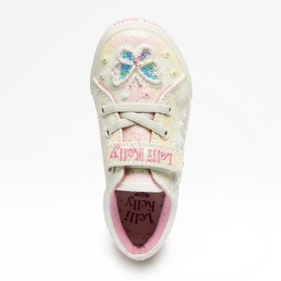 Picture of Lelli Kelly Emerald Beaded Butterfly Flat Glitter Roller Sole Pump - White