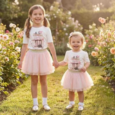 Picture of Jamiks Kids Girls Amata Love Bunny Top & Tulle Skirt Set X 2 - Ivory Pink