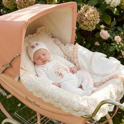 Picture of Jamiks Kids Baby Girls Jolene Castle Babygrow Hat Swaddle Bib Velour Set X 4 - Ivory Pink