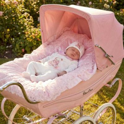 Picture of Jamiks Kids Baby Girls Soeli Teddy Bear Babygrow Hat Swaddle Bib Velour Set X 4 - Ivory Pink