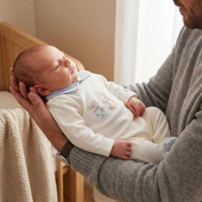 Picture of Jamiks Kids Baby Boys Tibo Bear Velour Babygrow - Ivory Blue