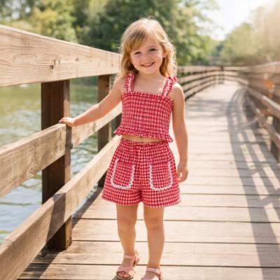 Picture of Mayoral Girls Summer Elastic Smock Gingham Top & Shorts Set X 2 - Red
