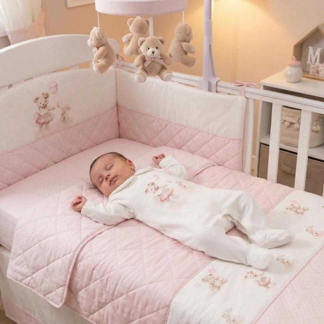 Picture of Jamiks Kids Baby Girls Alida Bear Velour Babygrow - Ivory Pink