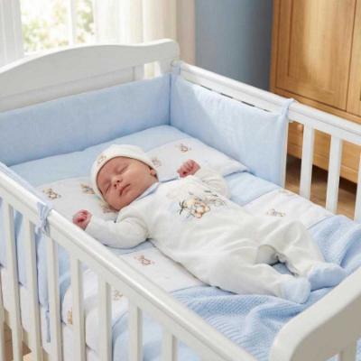 Picture of Jamiks Kids Baby Boys Bubuva Babygrow Hat Swaddle Set X 3 - Ivory Pale Blue