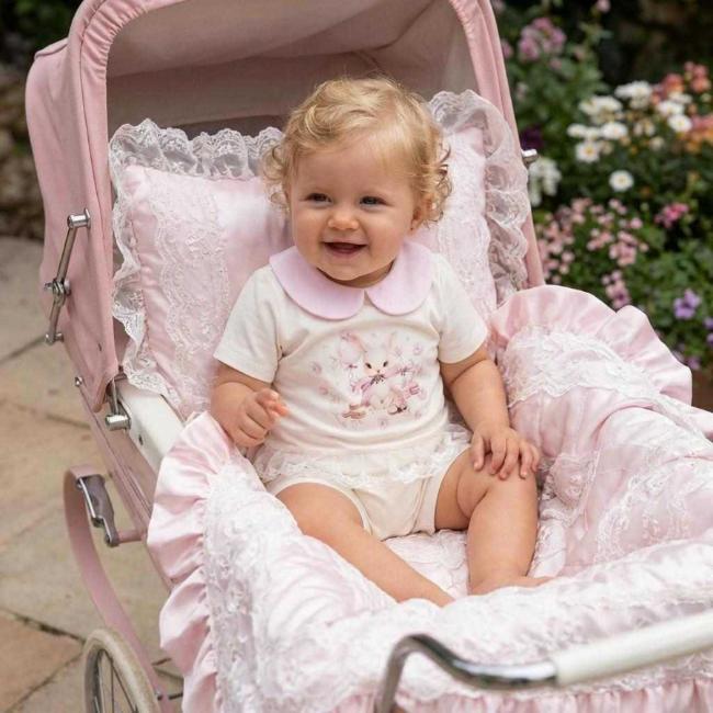 Picture of Jamiks Kids Baby Girls Snoffi Ruffle Romper - Ivory Pale Pink