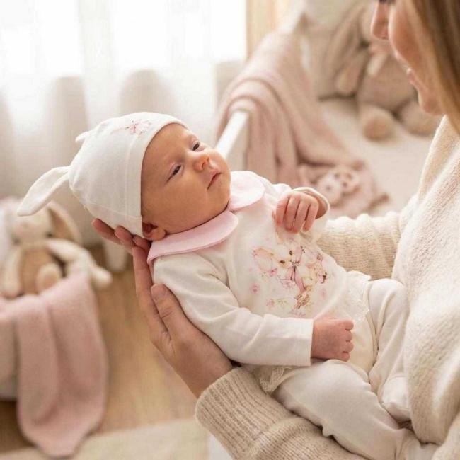 Picture of Jamiks Kids Baby Girls Snoffi Ruffle Babygrow Hat Ruffle Swaddle Set X 3 - Ivory Pale Pink