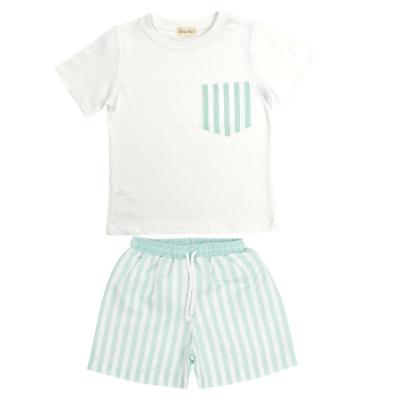 Picture of Meia Pata Boys Stripes Mint T-shirt & Swim Shorts Set X 2 - White Mint Green