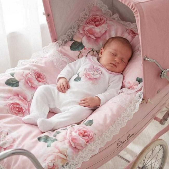 Picture of Monnalisa Bebe Girls Rose Garden Applique Fairy Babygrow  - Ivory Pink