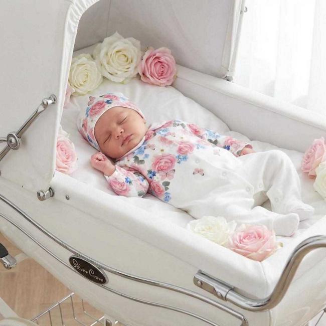 Picture of Monnalisa Bebe Girls Rose Garden Babygrow With Hat Set X 2 - Ivory Pink