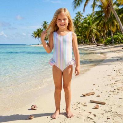 Picture of Meia Pata Girls Stripes Colour Bahamas Ruffle Swimsuit - Multi