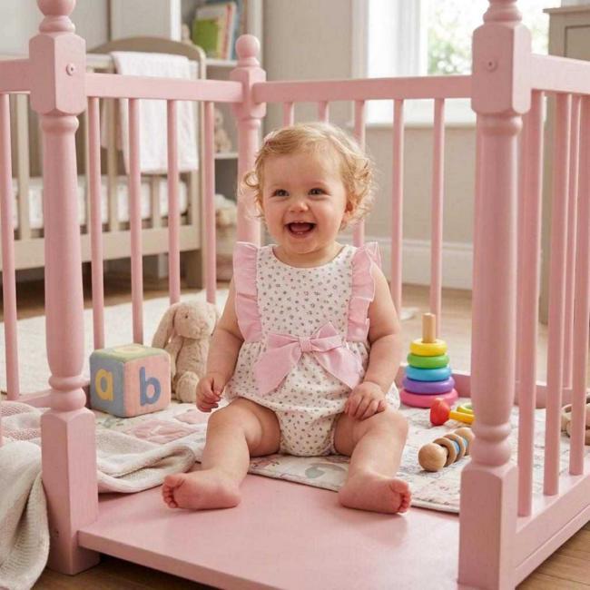 Picture of Rapife Summer Baby Girls Floral Ruffle Romper - Rose Pink