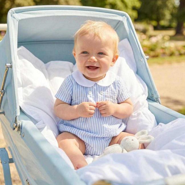Picture of Rapife Summer Baby Boys Seersucker Romper - Sky Blue