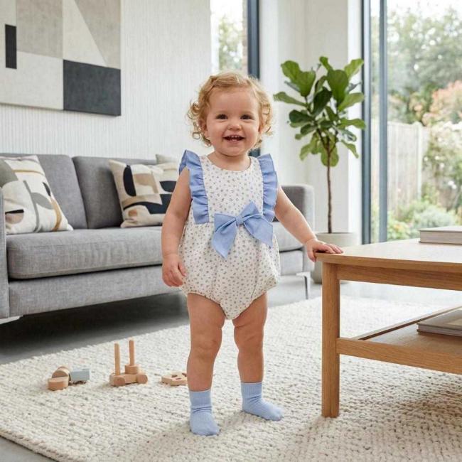 Picture of Rapife Summer Baby Girls Floral Ruffle Romper - Sky Blue