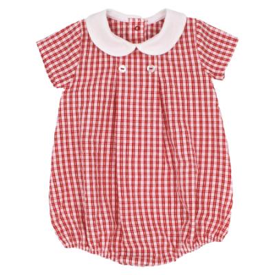 Picture of Rapife Summer Baby Boys Seersucker Check Romper - White Red