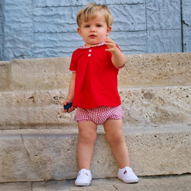 Picture of Rapife Summer Baby Boys Seersucker Top & Shorts Set X 2 - White Red