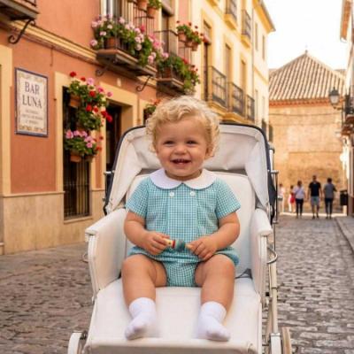 Picture of Rapife Summer Baby Boys Seersucker Romper - Turquoise Blue