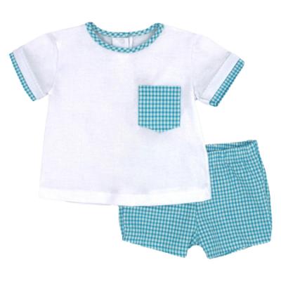 Picture of Rapife Summer Baby Boys Jersey Top & Seersucker Shorts Set X 2 - Turquoise Check