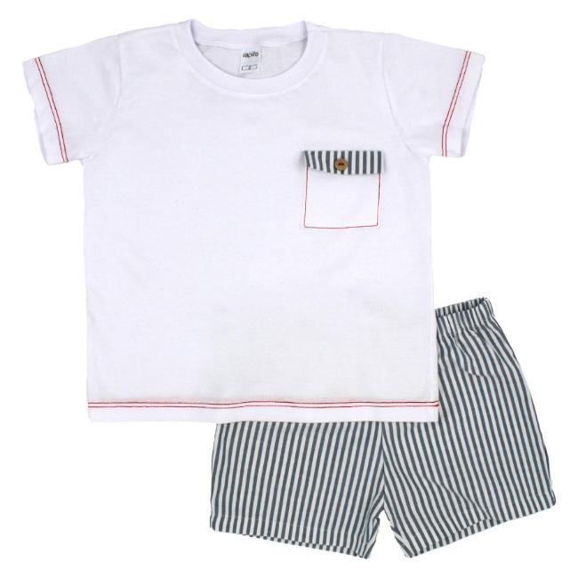 Picture of Rapife Summer Boys Top & Stripe Bermuda Shorts Set X 2 - White Navy