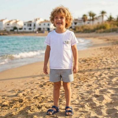 Picture of Rapife Summer Boys Top & Stripe Bermuda Shorts Set X 2 - White Navy