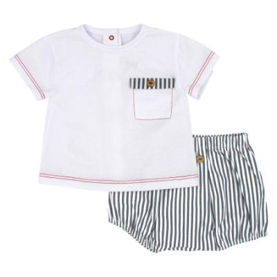 Picture of Rapife Summer Baby Boys Jersey Top & Stripe Shorts Set X 2 - White Navy