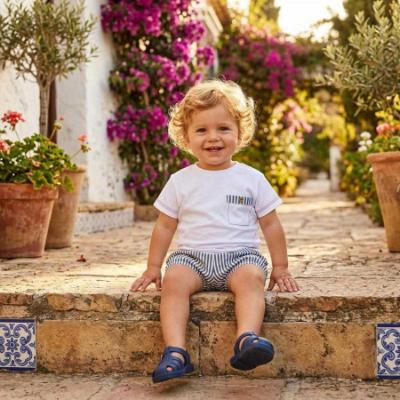 Picture of Rapife Summer Baby Boys Jersey Top & Stripe Shorts Set X 2 - White Navy