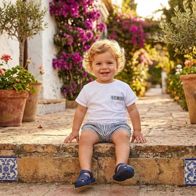 Picture of Rapife Summer Baby Boys Jersey Top & Stripe Shorts Set X 2 - White Navy
