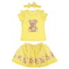 Picture of Giorgio Bambini Girls Diamante Bear Top Skirt & Hairband Set X 3 - Lemon