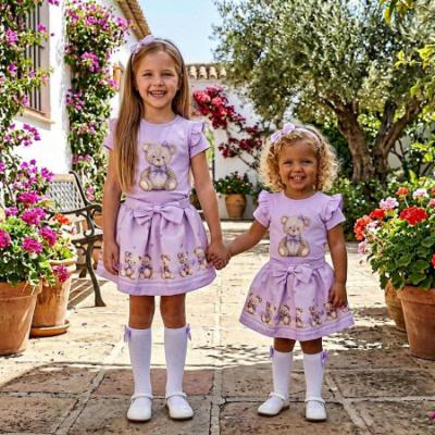 Picture of Giorgio Bambini Girls Diamante Bear Top Skirt & Hairband Set X 3 - Lilac