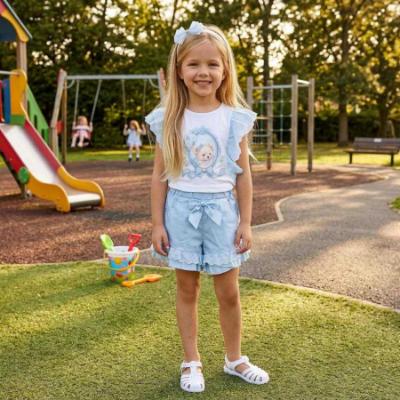 Picture of Giorgio Bambini Girls Ruffle Bear Top Ruffle Shorts & Hairband Set X 3 - White Blue