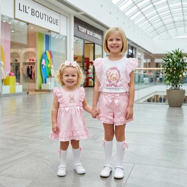 Picture of Giorgio Bambini Girls Ruffle Bear Top Ruffle Shorts & Hairband Set X 3 - White Pink