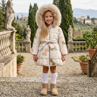 Picture of Bimbalo Girls Padded Coat with Exclusive Bow Print  - Beige