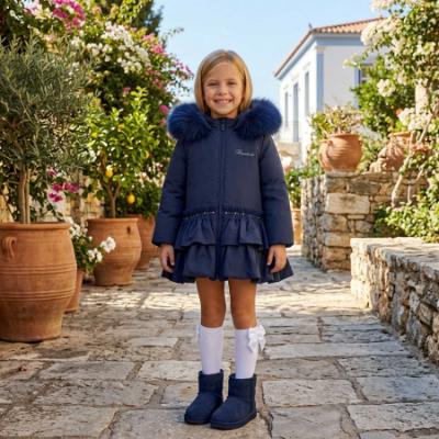 Picture of Bimbalo Girls Padded Coat with Detachable Trim - Navy Blue