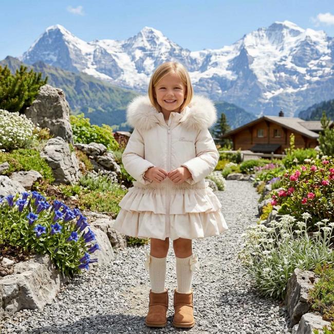 Picture of Bimbalo Girls Padded Coat with Detachable Trim - Beige